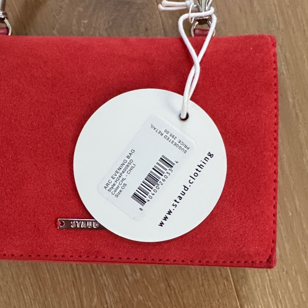 NWT Staud Arc Evening Bag Red Suede Handbag - Picture 6 of 7